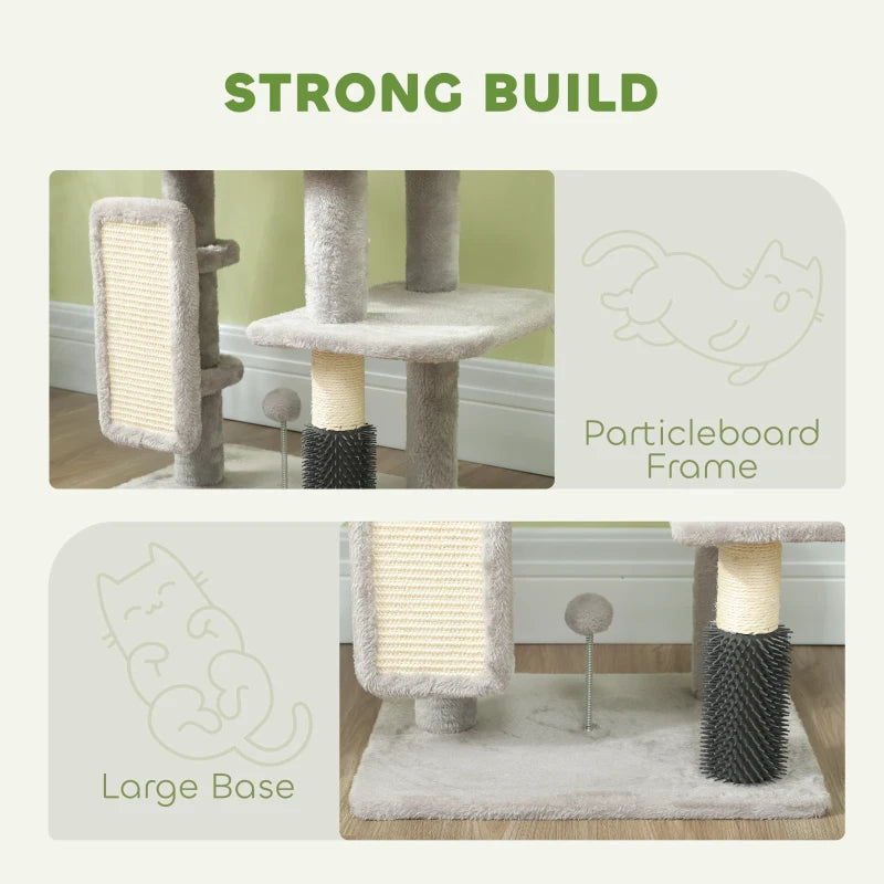 41 Inch Cat Tree with Scratching Posts, Cat Bed, Condo, Grooming Brush, Jumping Platforms, Toy Balls, Anti-tip Kit