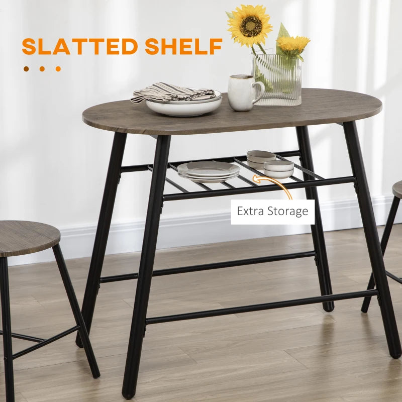 3-Piece Dining Table Set, Oval Kitchen Table and 2 Chairs, Small Breakfast Table Set with Metal Frame for Small Space, Dining Room, Living Room, 35.4" x 19.7" x 29.5"
