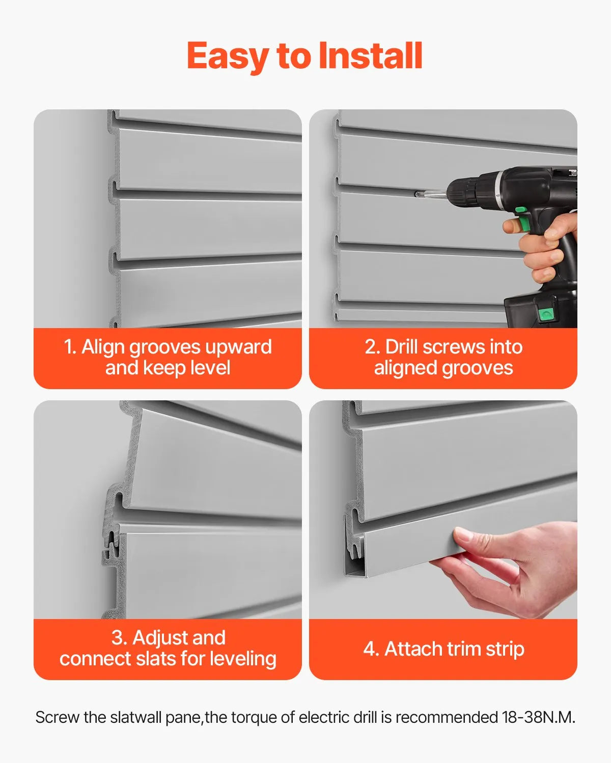 VEVOR 2 x 4 ft Slat Wall Paneling PVC Grey Garage Slatwall with Modular Design