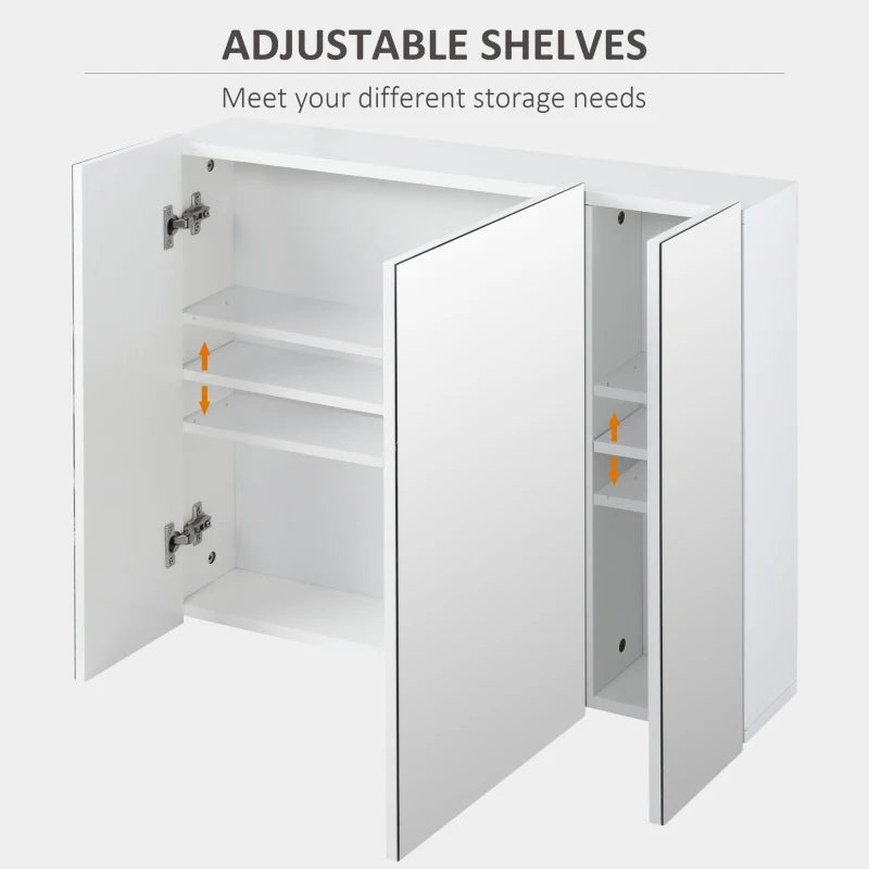28" x 24" Wall Mounted Mirror Cabinet, Bathroom Medicine Cabinet with Mirror, 3 Doors and Adjustable Shelves, White