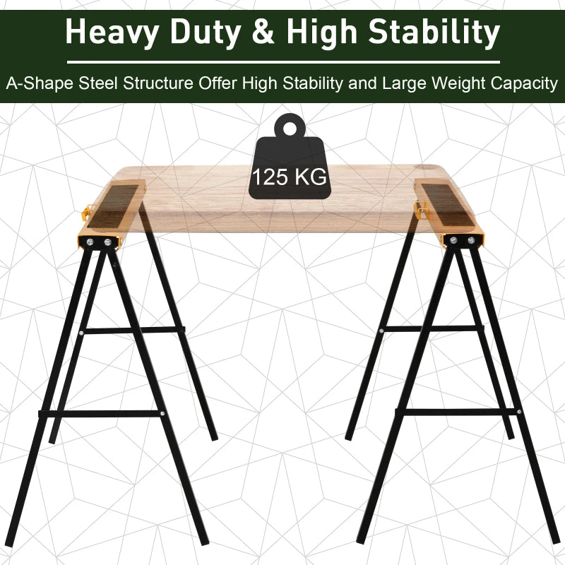 2PCS Saw Horse Twin Pack Folding Workbench Metal Trestle Stands with Non-slip EVA Surface Orange