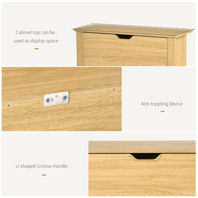 Shoe Storage Cabinet with 2 Flip Drawers and Adjustable Shelves for 12 Pairs of Shoes, Natural Wood