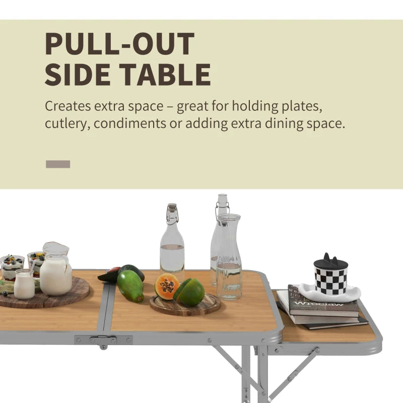 3ft Picnic Table with Slide Shelf Outdoor Portable Aluminum Folding Table 2 Adjustable Height