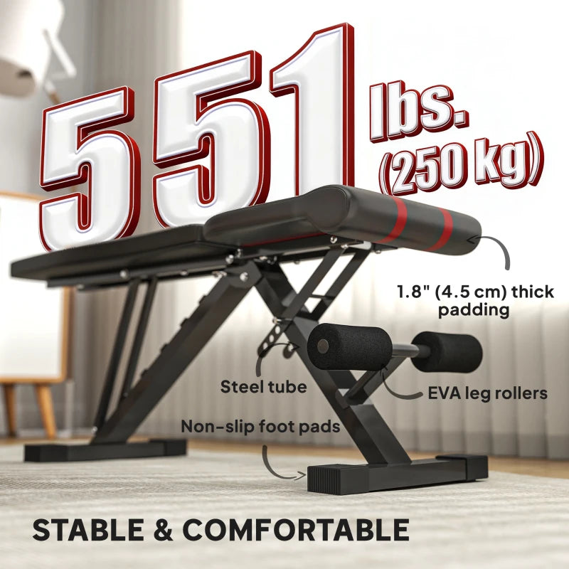 Soozier Adjustable Weight Bench, Foldable Workout Bench with Multi-Angle Seat and Back, Flat or Incline Bench for Home Gym