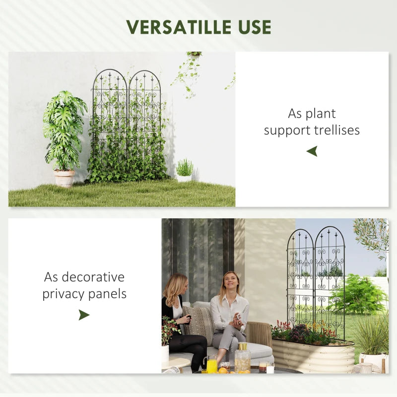 Set of 2 Metal Garden Trellis, Decorative Trellis Panels, Scrollwork Design, 150 x 50 cm, Black