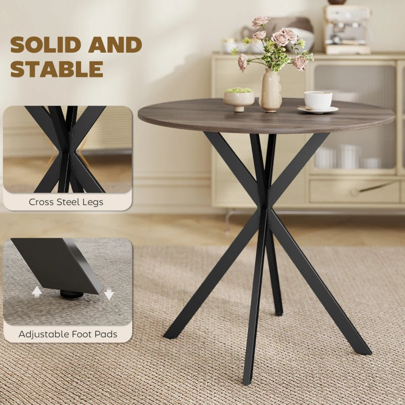 31.5" Industrial Round Dining Table - Distressed Dark Brown