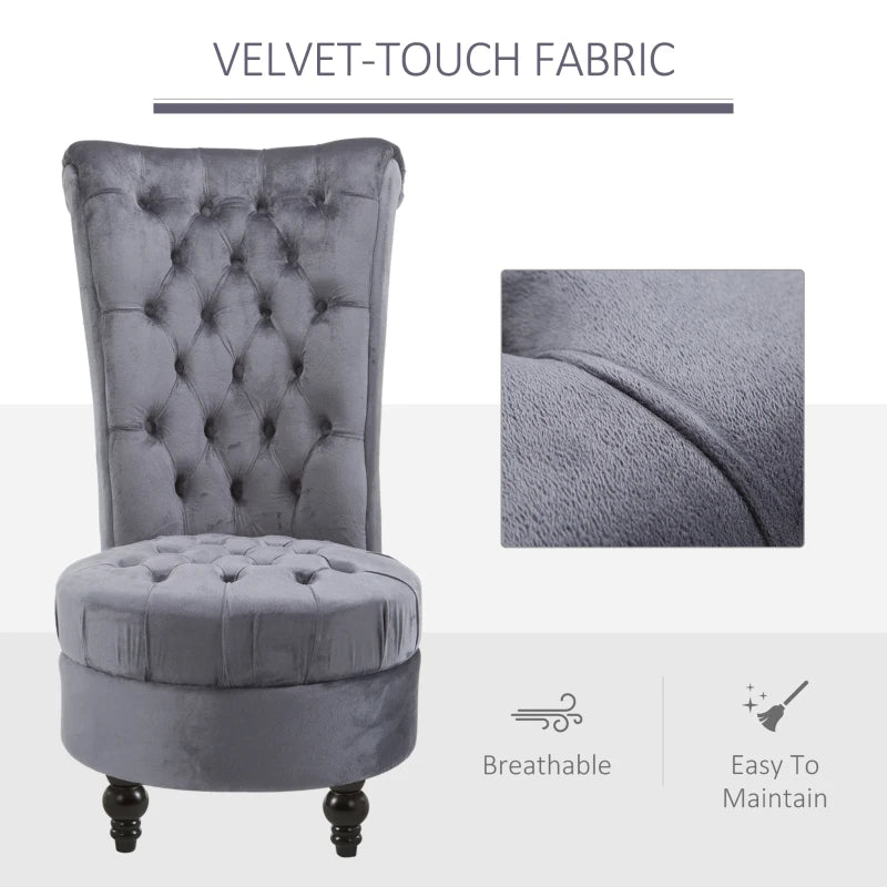45" Tufted High Back Velvet Accent Chair Living Room Soft Padded Couch Lounge Ash Grey