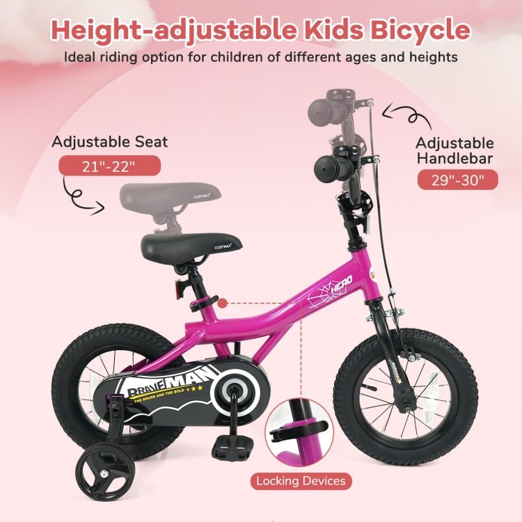 14-Inch Kids Bike with Removable Training Wheels Pink-Brave Hero