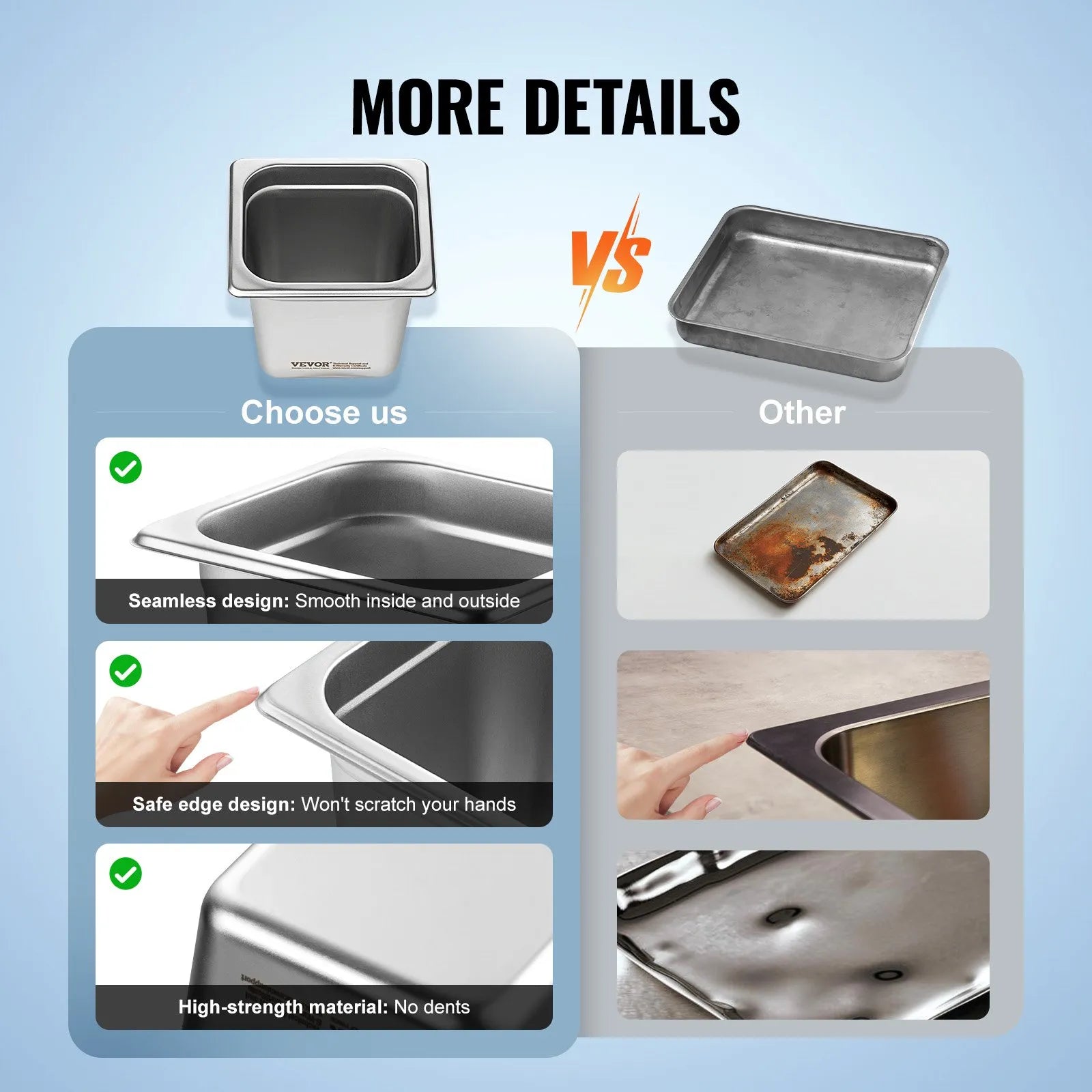 VEVOR 6 Pack Hotel Pans, 1/6 Size Anti-Jam Steam Pan, 0.8mm Thick Stainless Steel Restaurant Steam Table Pan, 6-Inch Deep Commercial Table Pan, Catering Storage Food Pan, for Industrial & Scientific