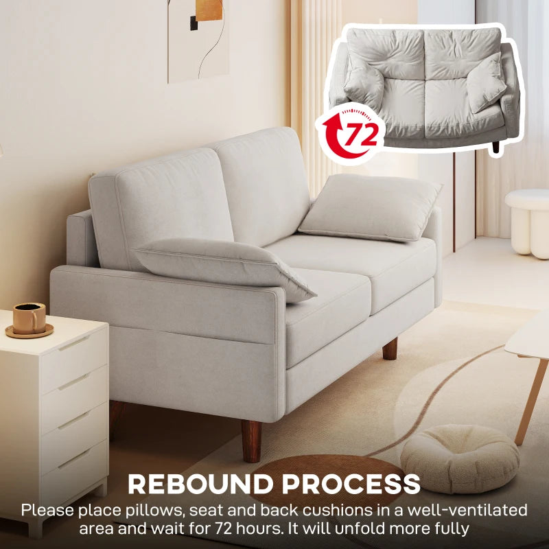 3 Seater Sofa, Velvet Upholstered Couch with Spring Cushions, Rubber Wood Legs and 2 Pillows, Cream White