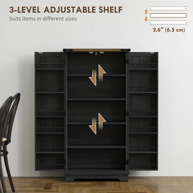 47" Kitchen Pantry Storage Cabinet, Farmhouse Kitchen Pantry Cabinet with Adjustable Shelves and Door Shelves, Black