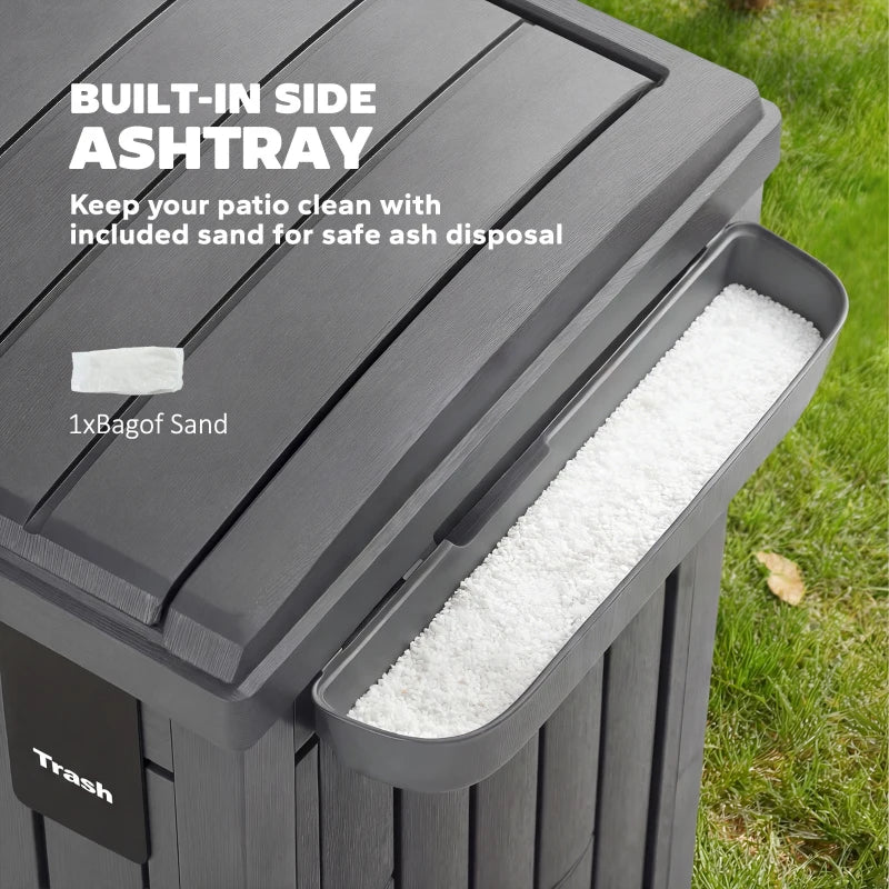 29 Gallon Outdoor Garbage Bin with Dual Lid, Plastic Outdoor Waste Trash Can with Side Holder and Drip Tray, Grey