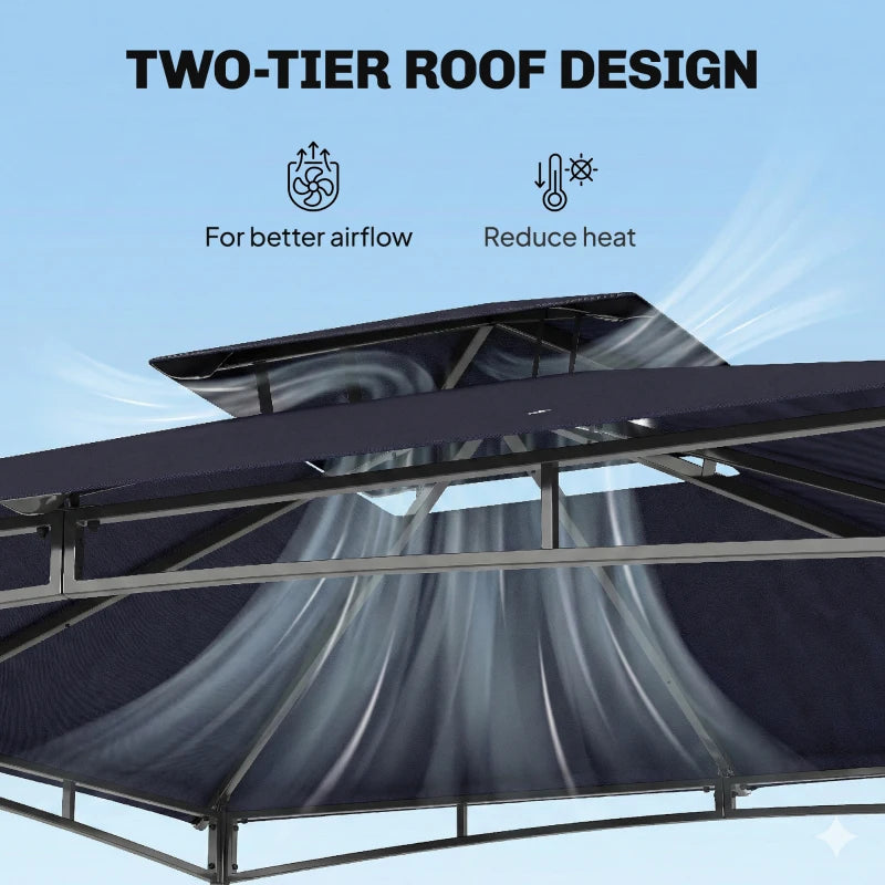 10' x 10' Gazebo, Soft Top Outdoor Gazebo with 2-Tier Roof, Metal Frame, Navy Blue