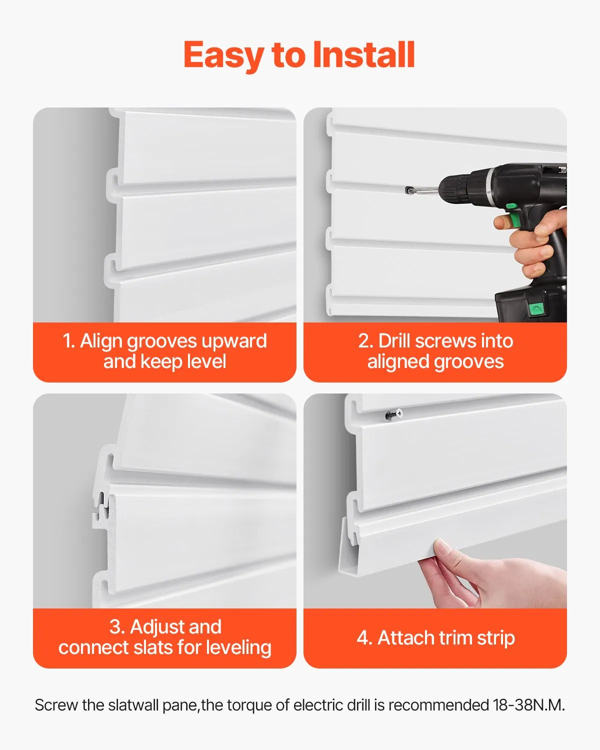 VEVOR 2 x 4 ft Slat Wall Paneling PVC White Garage Slatwall with Modular Design