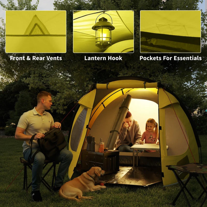 3-4 Person Camping Tent, Easy Set Up Dome Tent with Porch, Waterproof Family Tent with Bedroom and Sewn-in Groundsheet