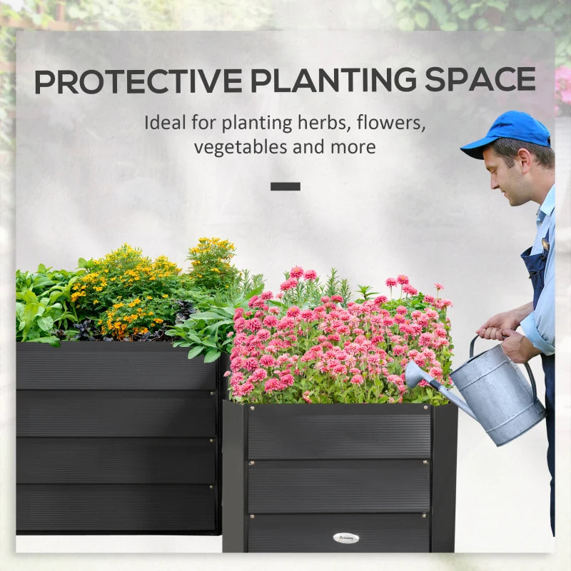 45" x 45" x 17" L-Shaped Galvanized Steel Raised Garden Bed for Vegetables, Flowers, Herbs, Dark Grey