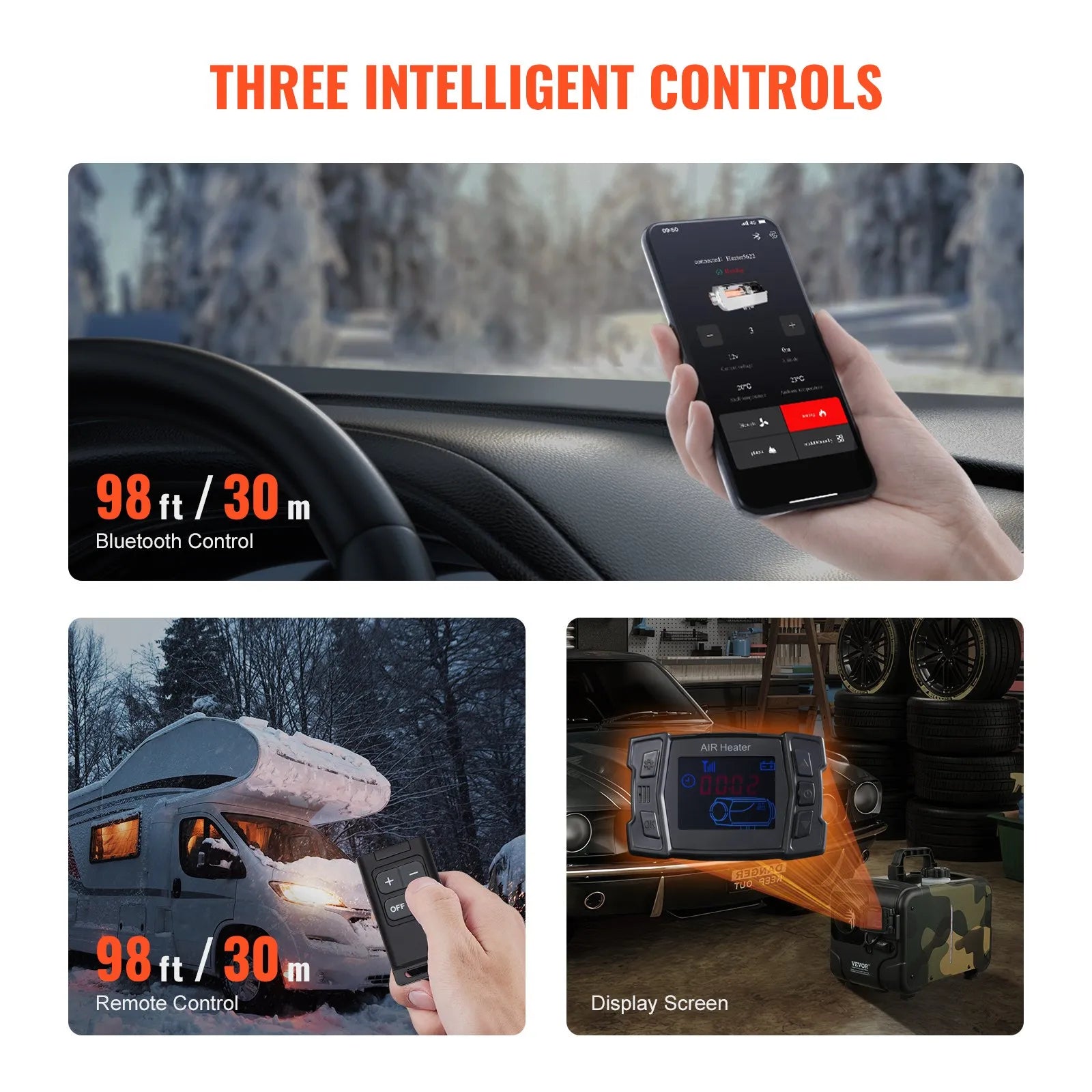 VEVOR 8KW Diesel Heater, 12V/24V All-in-One Air Heater, Bluetooth App, Remote & Display, CO Alarm, Fast Heating Horizontal Portable Heater for Vehicles & Garage