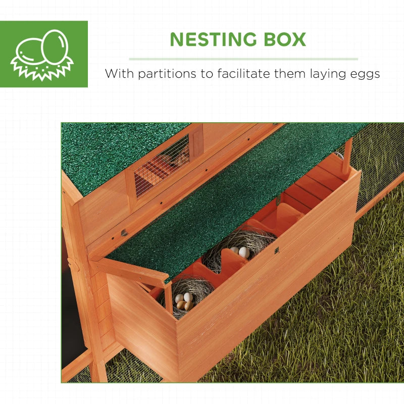 137" Wooden Chicken Coop with Chicken Run, Nesting Box, Orange