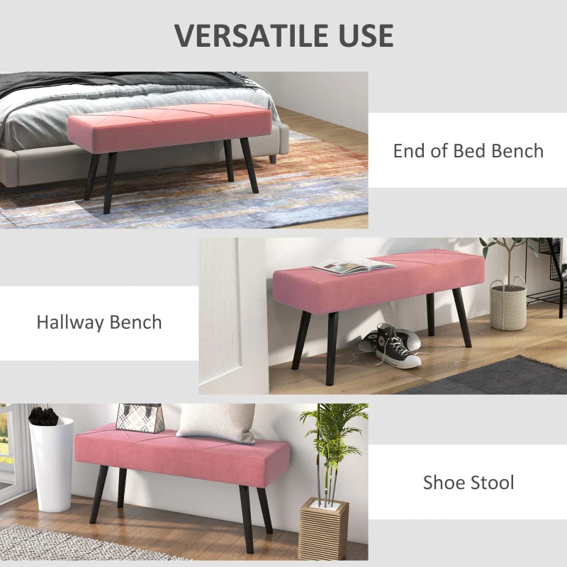 39 Inches Upholstered Bedroom Bench, Modern End of Bed Bench with Steel Legs, Pink