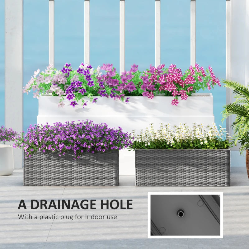 2 Pack 20 Inch Hanging Flower Pots, Railing Planter Box for Fence, Garden, Rattan Look, Grey