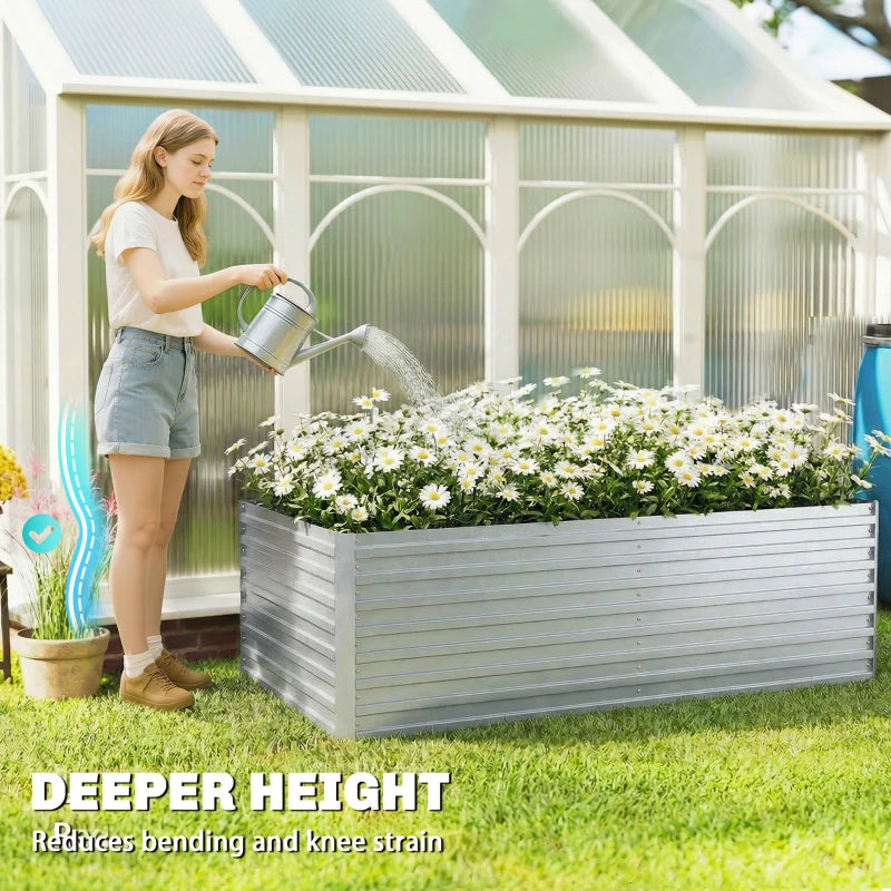 Set of 2 Galvanised Raised Garden Bed, 6 x 3 x 2 ft Metal Garden Bed with Safe Edging, Silver