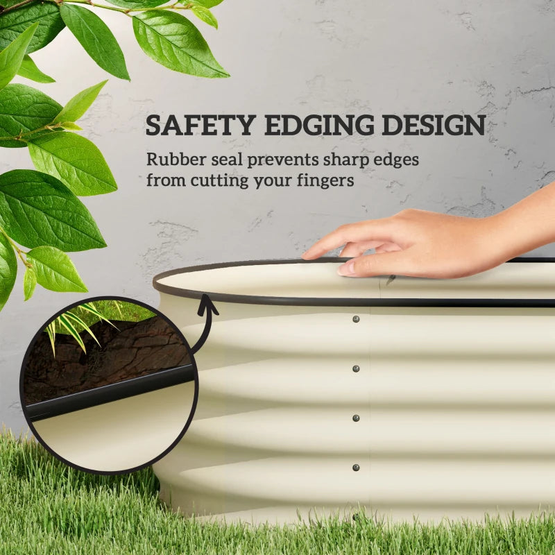 5 x 2 x 1.5 FT Galvanized Steel Raised Garden Bed, Metal Garden Bed Planter Box with Safety Edging, Cream White