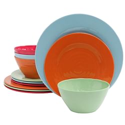 Gibson Brist 12 Piece Melamine Dinnerware Set in Assorted Colors - Free Shipping