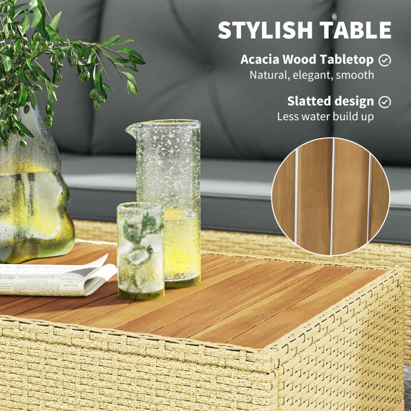 3 Piece Patio Furniture Set, L-Shaped Outdoor Furniture Conversation Set with Wood Top Coffee Table, Light Grey