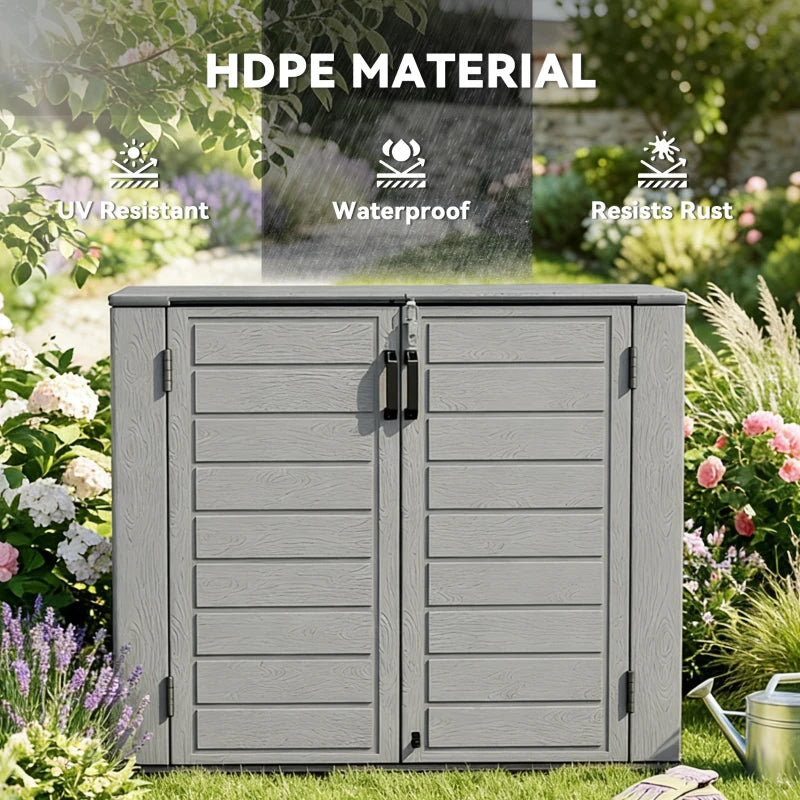 33 Cu.ft Plastic Outdoor Storage Shed, Storage Cabinet Tool Box with Lockable Double Doors and Flip-Top Lid Light Grey