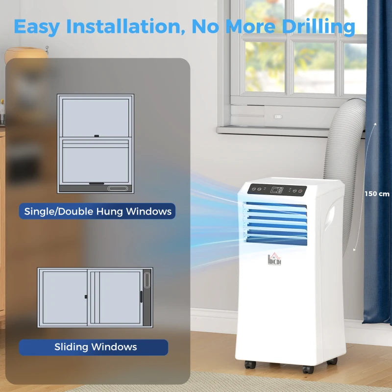 10,000BTU Mobile Portable Air Conditioner with Cooling, Dehumidifier, 2 Speed Fans, 24-Hour Timer for Bedroom, White