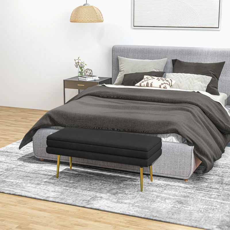 39" Storage Ottoman, Velvet End of Bed Bench with Steel Legs, Foot Stool with Storage for Bedroom, Living Room, Black