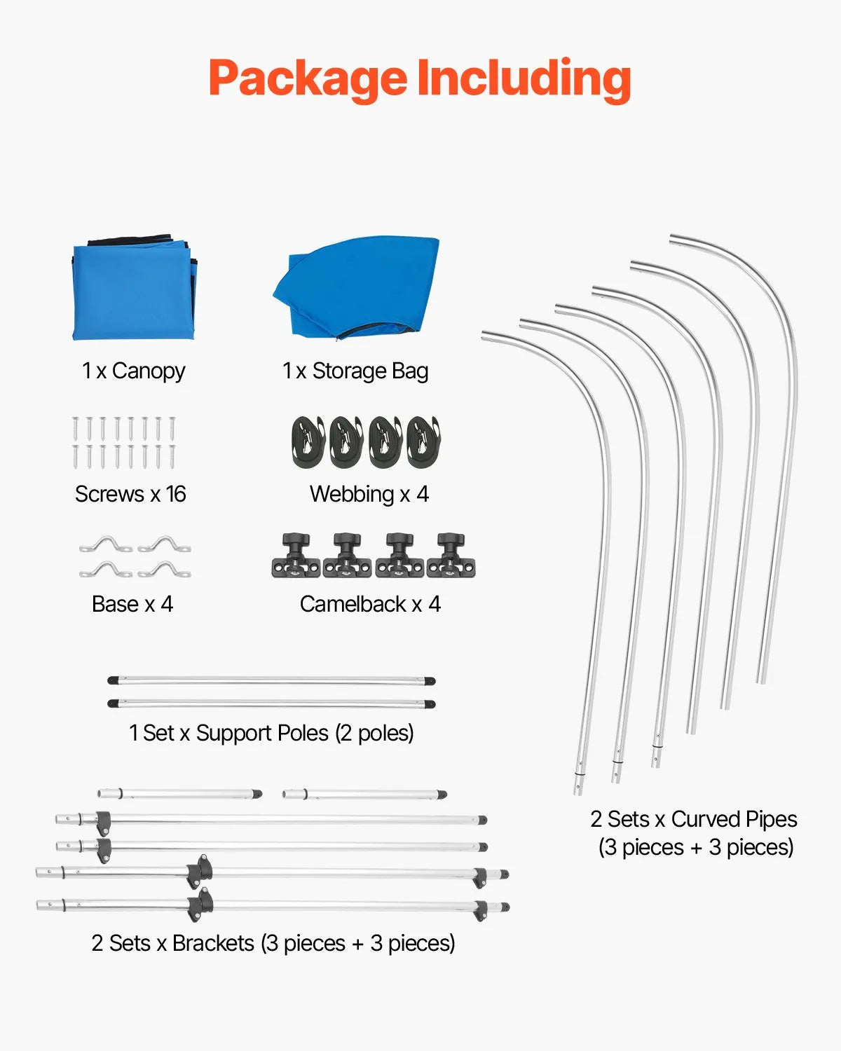 VEVOR 3 Bow Boat Bimini Tops 6'Lx(61"-66")W x 46"H Awning Canopy Pacific Blue