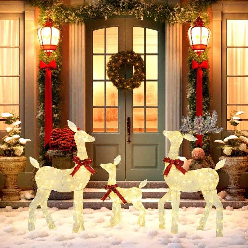 3 Piece Lighted Christmas Reindeer Family, 55" Light Up Deer, Outdoor Holiday Decor with LED Lights, Stakes, Zip Ties