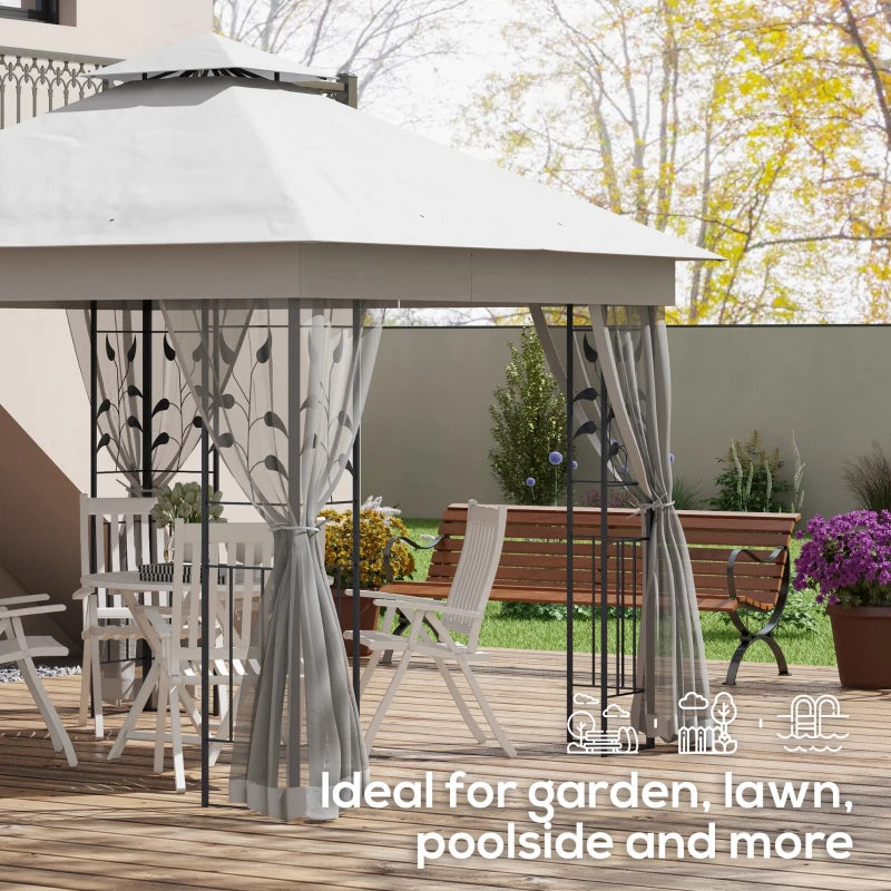 10'x10' Soft-top Steel Patio Gazebo Outdoor Sun Shelter with 2-Tier Polyester Roof, Curtain Sidewalls, Light Grey
