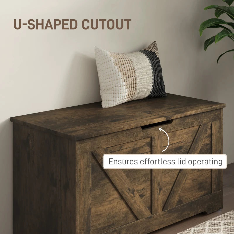 31.5 Inches Storage Chest, Storage Trunk with 2 Safety Hinges for Living Room, Brown Wood Grain