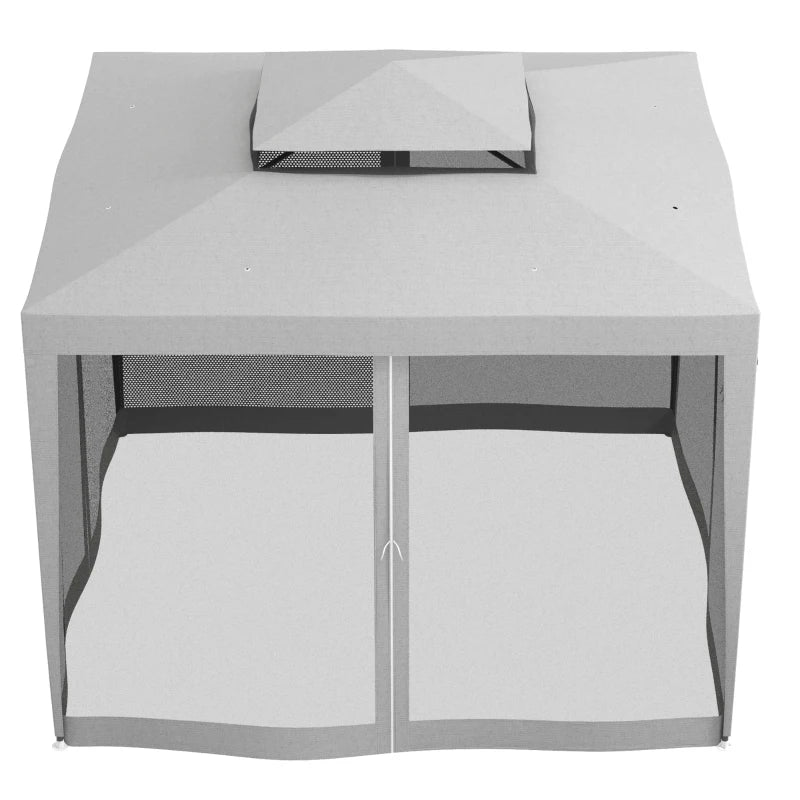 10' x 10' Outdoor Canopy Tent Party Tent with Mesh Netting and Double Tier Roof for Backyard, Garden, Patio, Grey