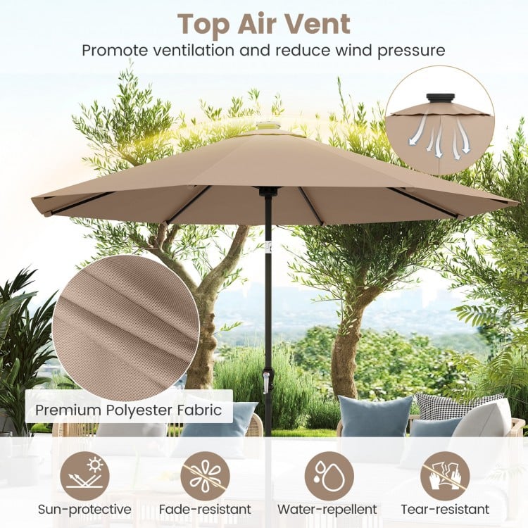 10 Feet Solar Patio Umbrella with 96 Multi-Colored Flowing LED Lights and Tilt Adjustment-Beige
