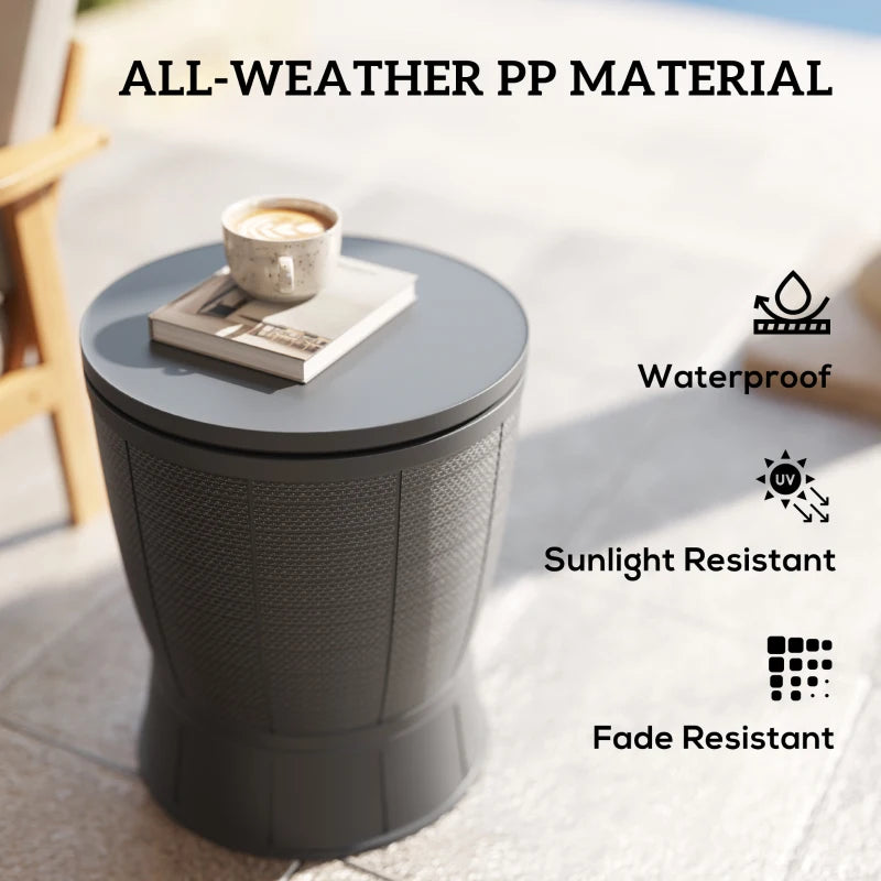 11 Gallon Patio Cooler Side Table, Outdoor Cooler Bar Table with Height Adjustable Top, Drainage Plug, Grey