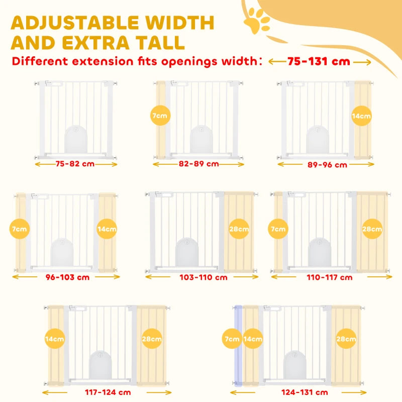 30"-52" Extra Wide Pet Gate Barrier with Small Door, 30"H Dog Gate with Safety Gate Barrier, Stair Pressure Fit, White