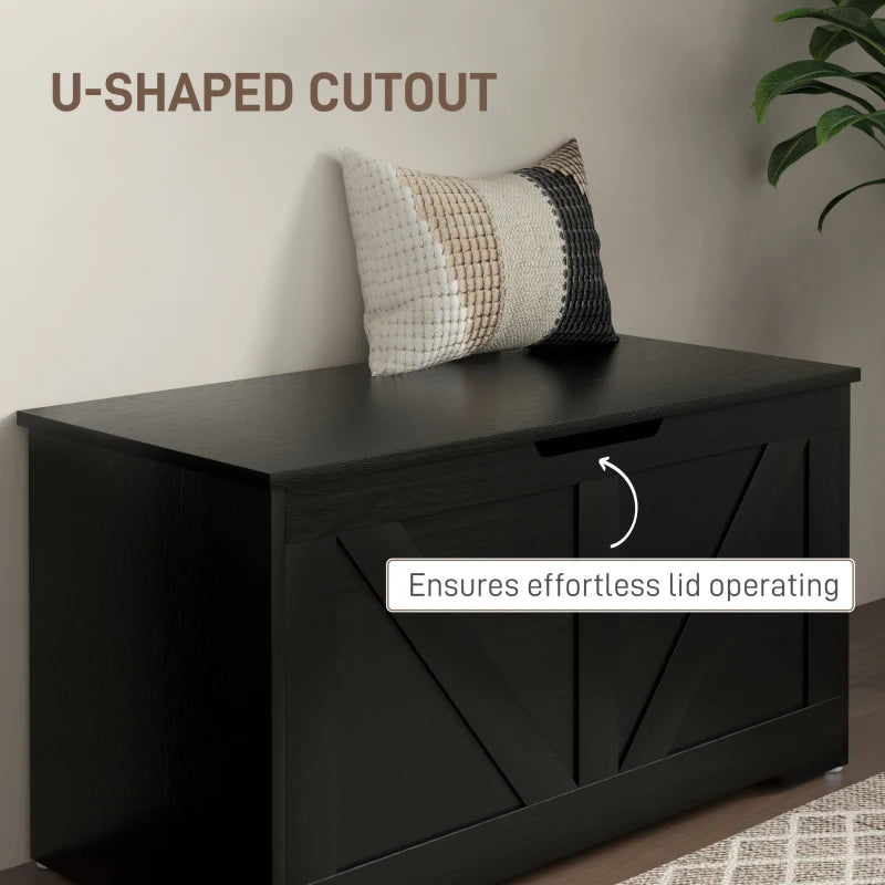 31.5 Inches Storage Chest, Storage Trunk with 2 Safety Hinges for Living Room, Black Wood Grain