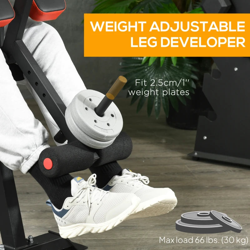Soozier Adjustable Weight Bench with Squat Rack, Preacher Curl Pad and Leg Developer, Home Gym Bench for Full Body Workout