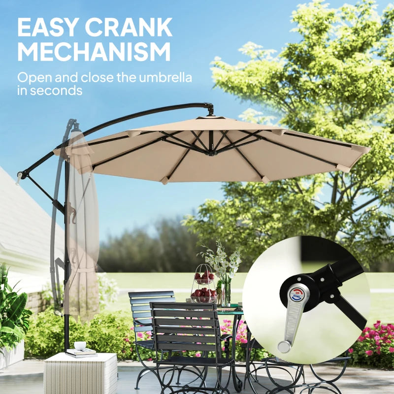 10FT Cantilever Patio Umbrella with 8 Ribs, Offset Patio Umbrella with Cover and Wind Ropes for Garden, Yard, Khaki