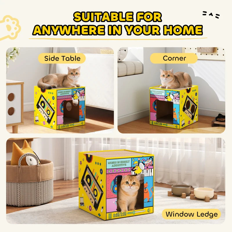 2 in 1 Cardboard Cat House, Cat Scratcher for Indoor Cats with Scratching Board & Catnip