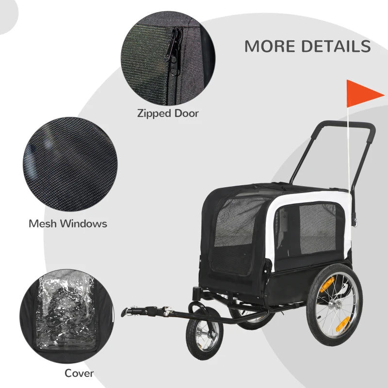 2 in 1 Dog Bike Trailer, Dog Stroller with Safety Leash, Hitch, Flag, Reflectors, Cushion for Small Dogs, Black