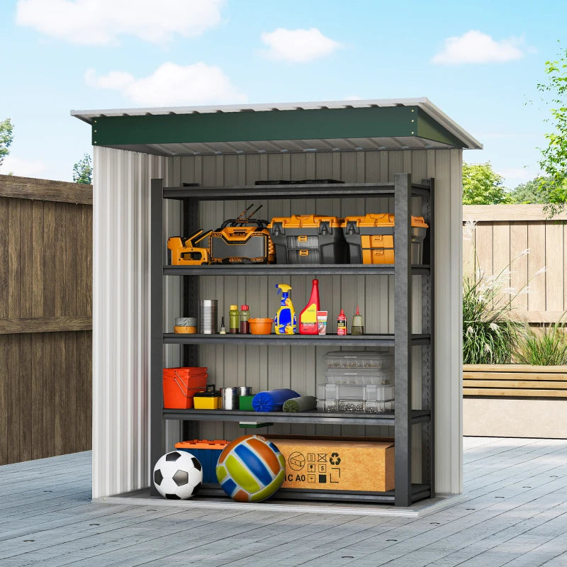5 x 3 FT Outdoor Storage Shed with Sliding Door and Sloped Roof, Steel Frame Garden Shed Tool Equipment, Green