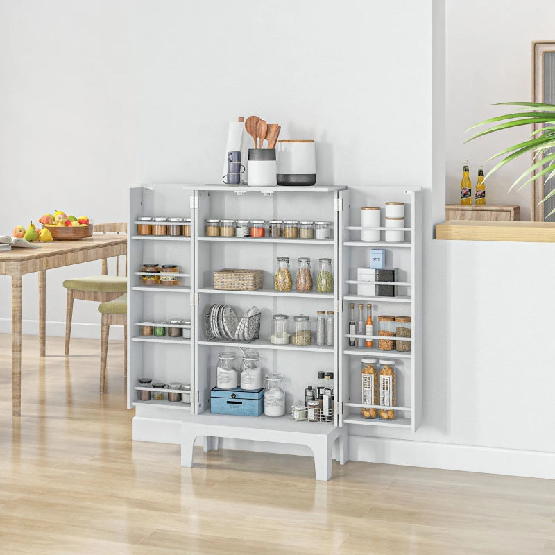 44" Storage Cabinet, 2-Door Kitchen Pantry Cabinet with 4-tier Shelving, 8 Spice Racks and Adjustable Shelves