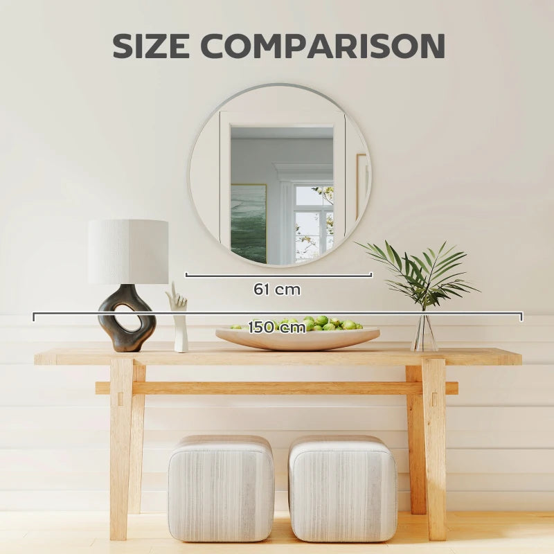 24" Decorative Wall Mirror for Bedroom Living Room, Modern Round Bathroom Mirror for Home Decor, Silver