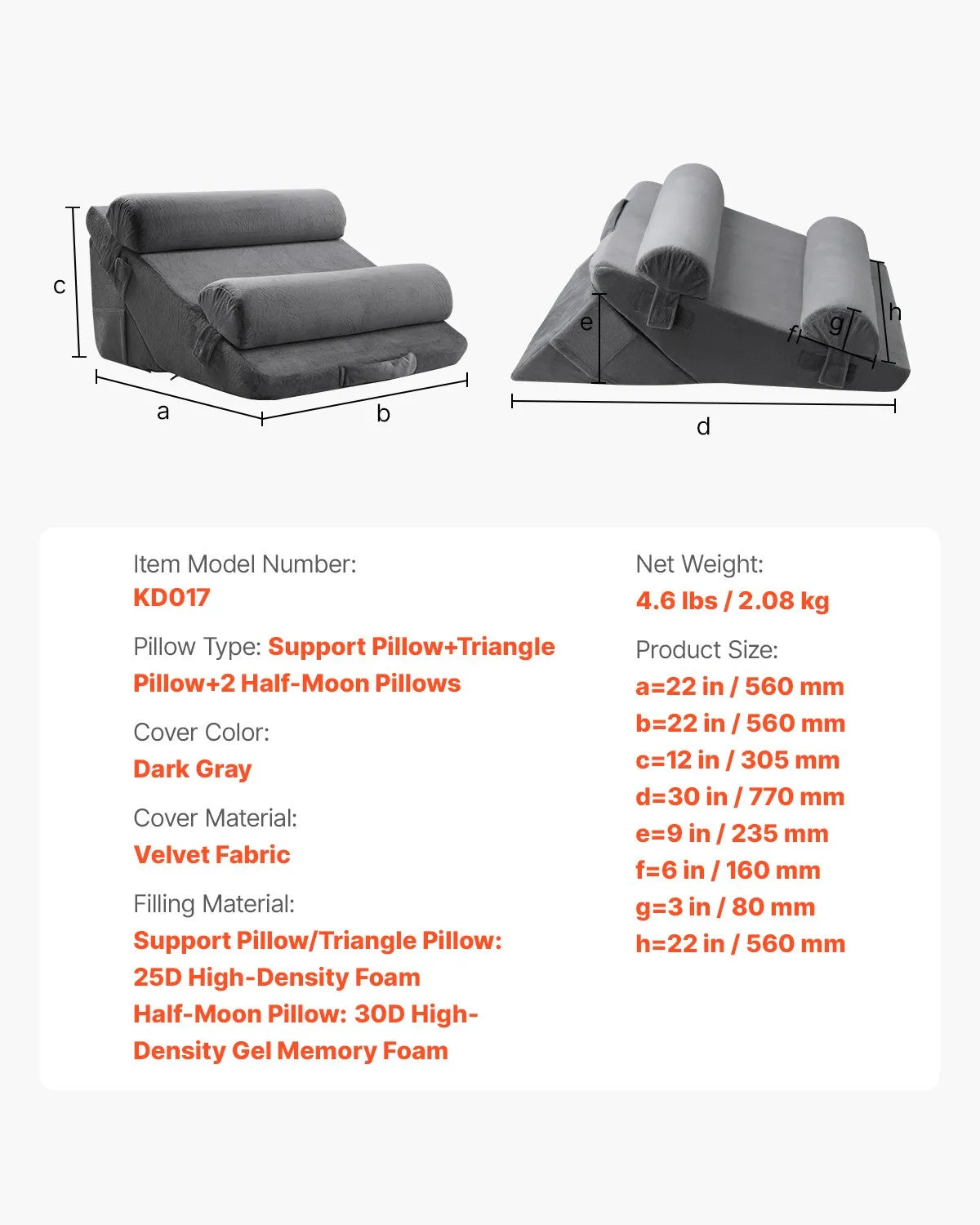 VEVOR Orthopedic Bed Wedge Pillow 4 Pcs Adjustable for Back Leg Neck Sleep GERD