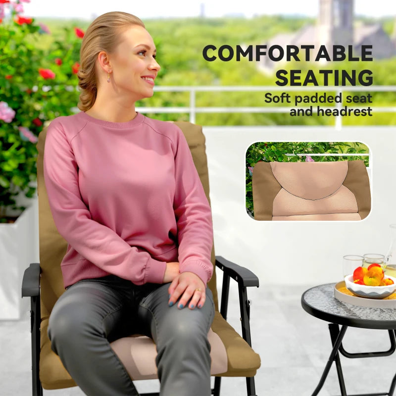 3-Piece Outdoor Foldable Rocking Chair Set, Light Brown