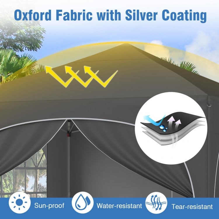 10 X 10 FT Pop up Canopy Tent with 4 Removable Sidewall-Gray